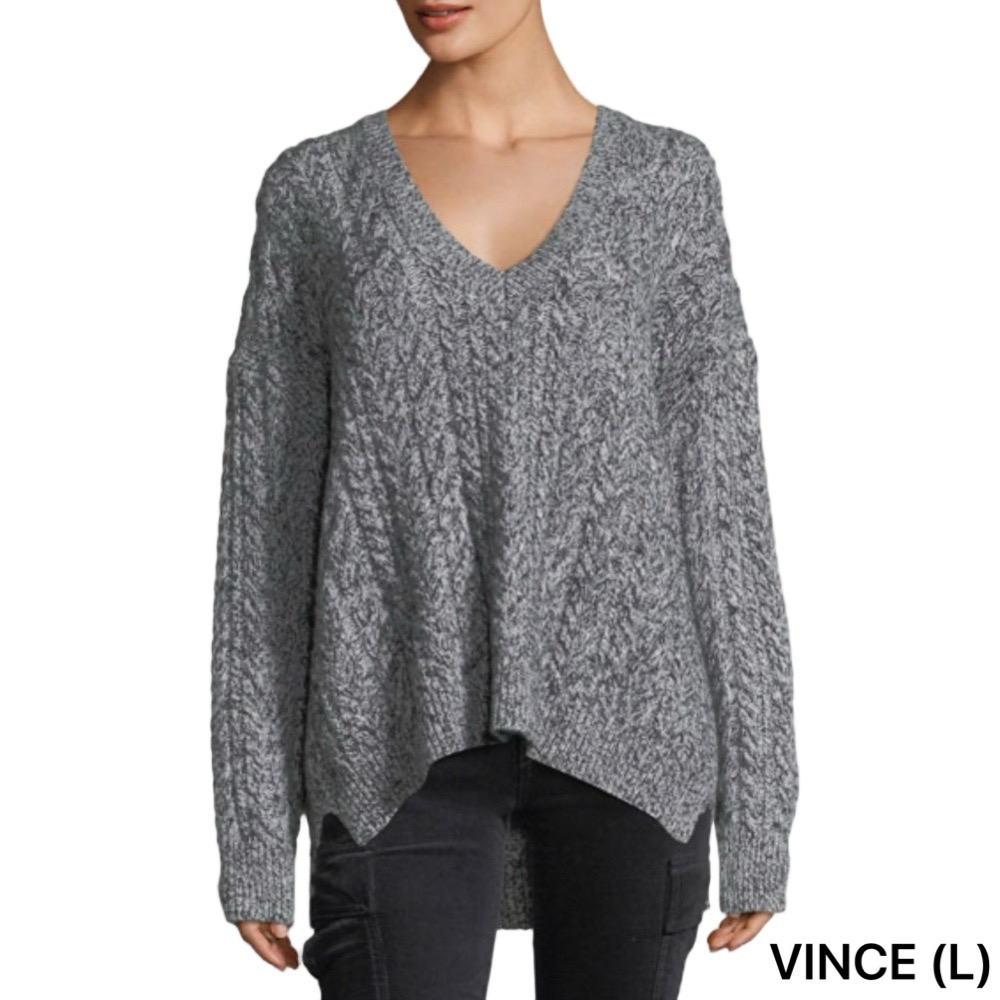 🪗Vince cable knit Charcoal V-Neck Sweater size L GUC Wool/cashmere…